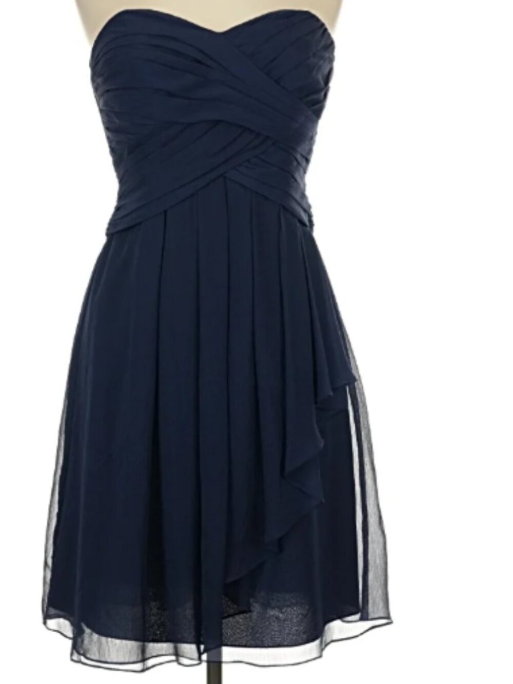 David's Bridal Marine Navy Chiffon Strapless Bridesmaid Dress F14169 Size 12